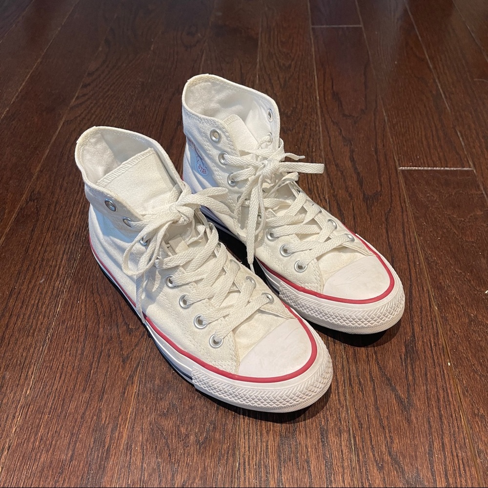 White Converse High Tops Mens 6.5 Womens 8.5